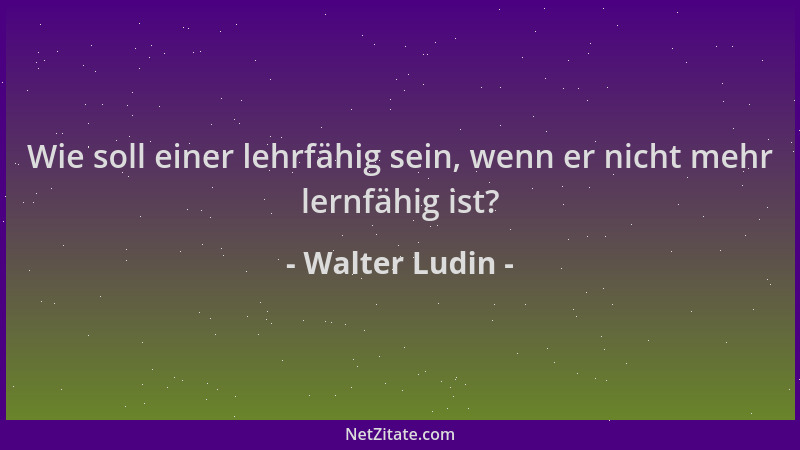 Walter Ludin - Wie soll einer lehrfähig sein, wenn er nicht mehr lernfähig ist?...