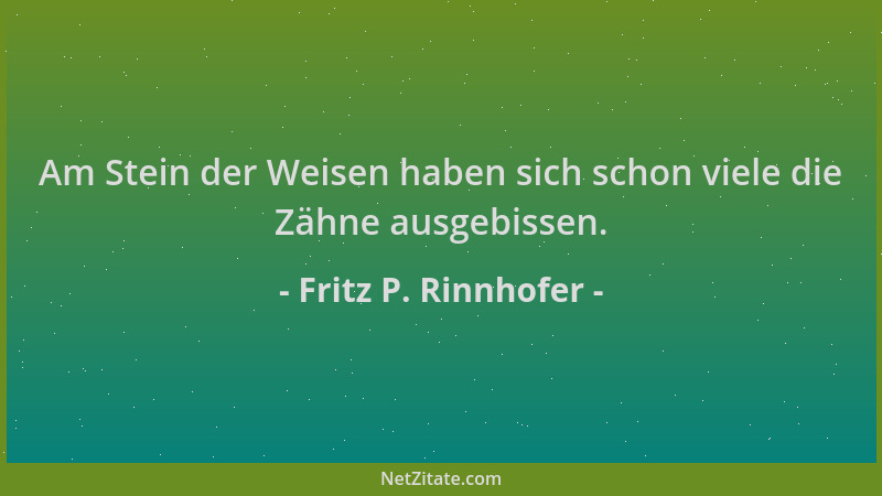 Fritz P. Rinnhofer - Am Stein der Weisen haben sich schon viele die Zähne ausgebissen....