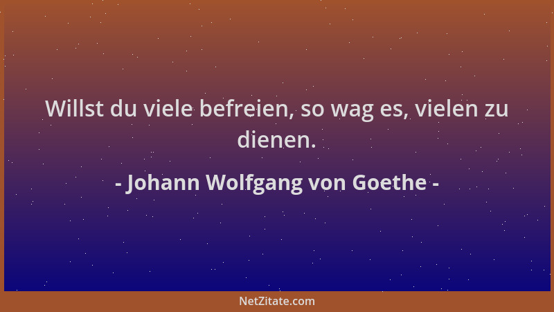Johann Wolfgang von Goethe - Willst du viele befreien, so wag es, vielen zu dienen....