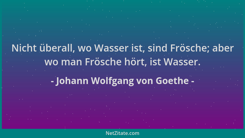 Johann Wolfgang von Goethe - Nicht überall, wo Wasser ist, sind Frösche; aber wo man Frösche hört, ist Wasser....