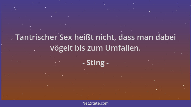 Sting - Tantrischer Sex heißt nicht, dass man dabei vögelt bis zum Umfallen....