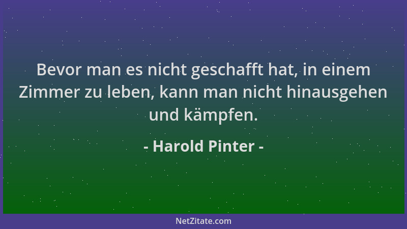 Harold Pinter - Bevor man es nicht geschafft hat, in einem Zimmer zu leben, kann man nicht hinausgehen und kämpfen....