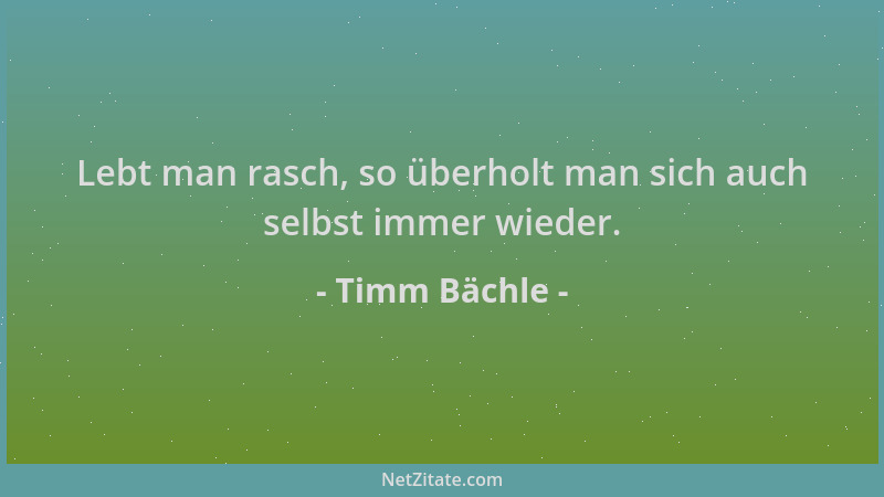 Timm Bächle - Lebt man rasch, so überholt man sich auch selbst immer wieder....