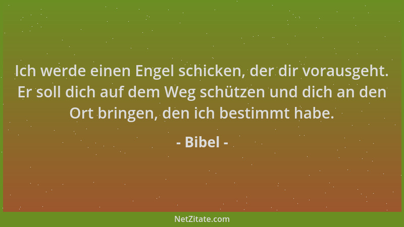 Bibel - Ich werde einen Engel schicken, der dir vorausgeht. Er soll dich auf dem Weg schützen und dich an den Ort bringen,...