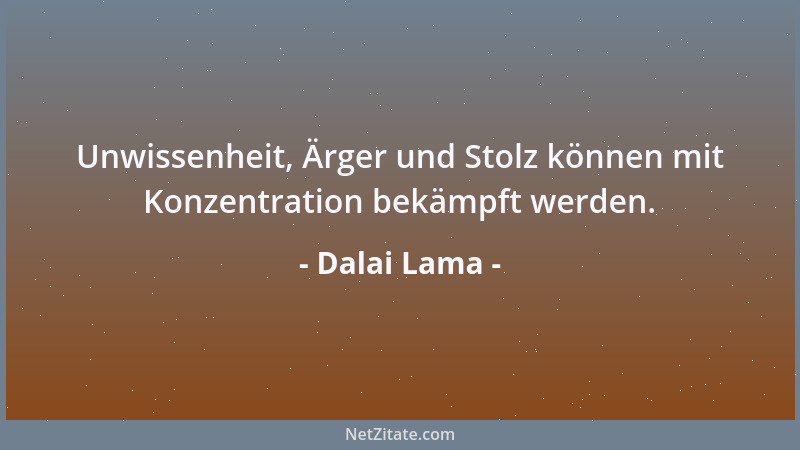 Dalai Lama - Unwissenheit, Ärger und Stolz können mit Konzentration bekämpft werden....