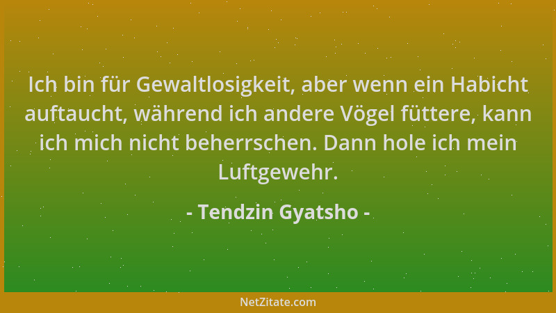 Tendzin Gyatsho - Ich bin für Gewaltlosigkeit, aber wenn ein Habicht auftaucht, während ich andere Vögel füttere, kann ich...