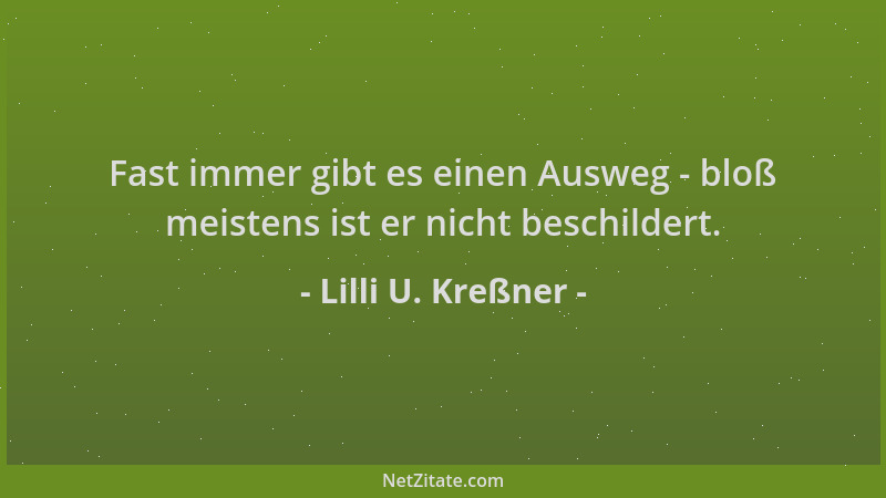Lilli U. Kreßner - Fast immer gibt es einen Ausweg - bloß meistens ist er nicht beschildert....