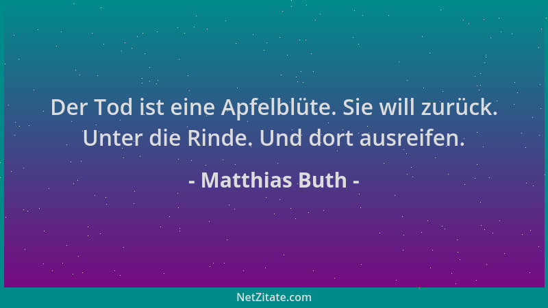 Matthias Buth - Der Tod ist eine Apfelblüte. Sie will zurück. Unter die Rinde. Und dort ausreifen....