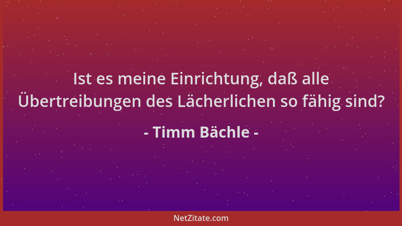Timm Bächle - Ist es meine Einrichtung, daß alle Übertreibungen des Lächerlichen so fähig sind?...