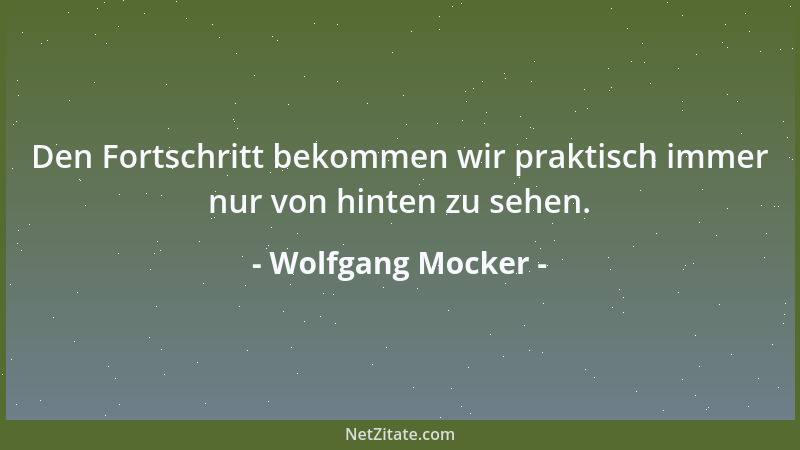 Wolfgang Mocker - Den Fortschritt bekommen wir praktisch immer nur von hinten zu sehen....