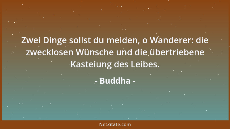Buddha - Zwei Dinge sollst du meiden, o Wanderer: die zwecklosen Wünsche und die übertriebene Kasteiung des Leibes....