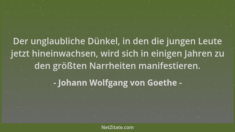 Johann Wolfgang von Goethe - Der unglaubliche Dünkel, in den die jungen Leute jetzt hineinwachsen, wird sich in einigen Jah...