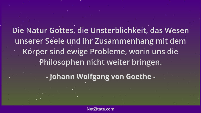 Johann Wolfgang von Goethe - Die Natur Gottes, die Unsterblichkeit, das Wesen unserer Seele und ihr Zusammenhang mit dem Kö...