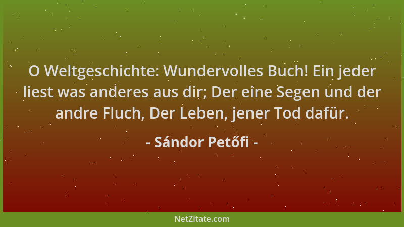 Sándor Petőfi - O Weltgeschichte: Wundervolles Buch! Ein jeder liest was anderes aus dir; Der eine Segen und der andre Fluc...
