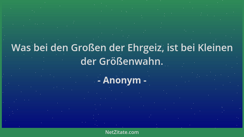Anonym - Was bei den Großen der Ehrgeiz, ist bei Kleinen der Größenwahn....
