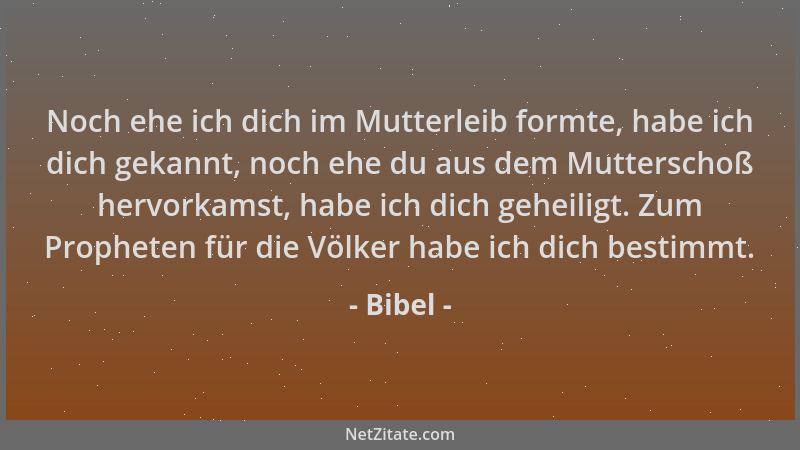 Bibel - Noch ehe ich dich im Mutterleib formte, habe ich dich gekannt, noch ehe du aus dem Mutterschoß hervorkamst, habe ic...