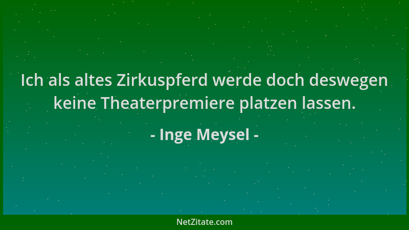 Inge Meysel - Ich als altes Zirkuspferd werde doch deswegen keine Theaterpremiere platzen lassen....