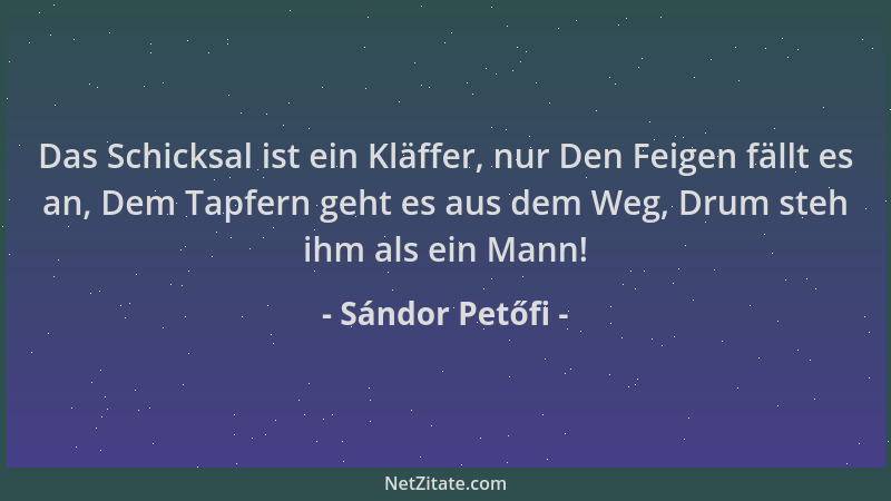 Sándor Petőfi - Das Schicksal ist ein Kläffer, nur Den Feigen fällt es an, Dem Tapfern geht es aus dem Weg, Drum steh ihm a...