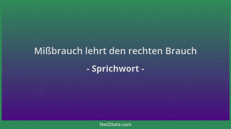 Sprichwort - Mißbrauch lehrt den rechten Brauch...
