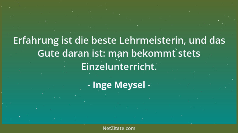 Inge Meysel - Erfahrung ist die beste Lehrmeisterin, und das Gute daran ist: man bekommt stets Einzelunterricht....