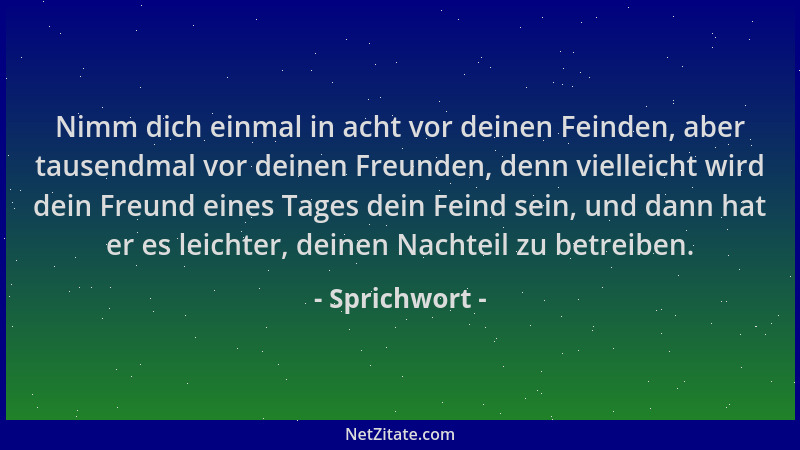 Sprichwort - Nimm dich einmal in acht vor deinen Feinden, aber tausendmal vor deinen Freunden, denn vielleicht wird dein Fr...