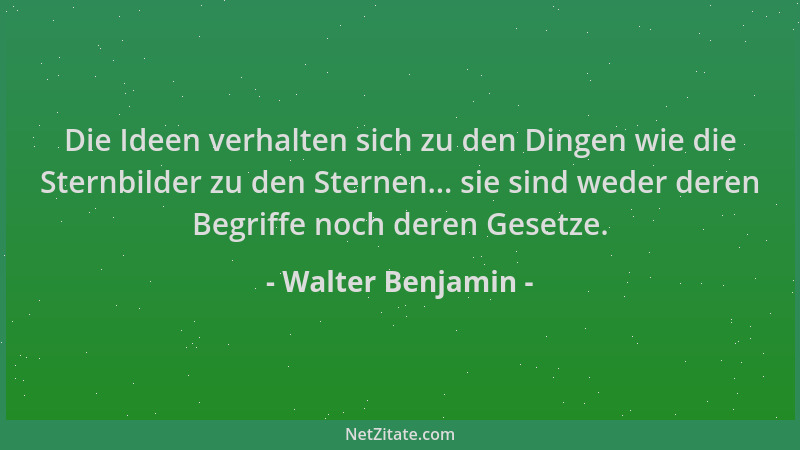 Walter Benjamin - Die Ideen verhalten sich zu den Dingen wie die Sternbilder zu den Sternen... sie sind weder deren Begriff...