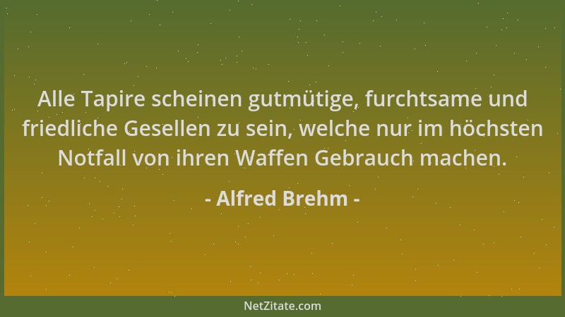 Alfred Brehm - Alle Tapire scheinen gutmütige, furchtsame und friedliche Gesellen zu sein, welche nur im höchsten Notfall v...