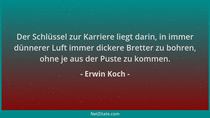 Erwin Koch - Der Schlüssel zur Karriere liegt darin, in immer dünnerer Luft immer dickere Bretter zu bohren, ohne je aus de...