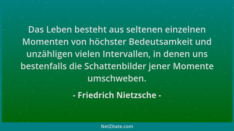 Friedrich Nietzsche - Das Leben besteht aus seltenen einzelnen Momenten von höchster Bedeutsamkeit und unzähligen vielen In...
