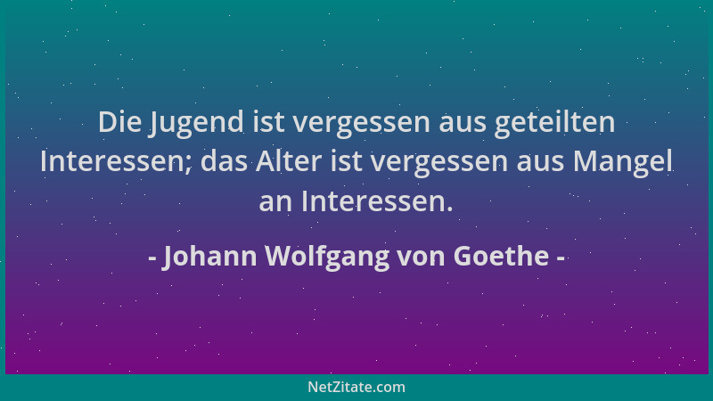 Johann Wolfgang von Goethe - Die Jugend ist vergessen aus geteilten Interessen; das Alter ist vergessen aus Mangel an Inter...