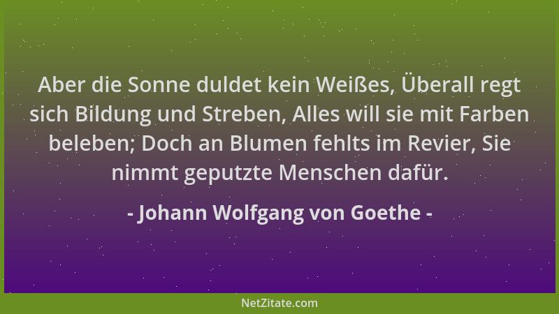 Johann Wolfgang von Goethe - Aber die Sonne duldet kein Weißes, Überall regt sich Bildung und Streben, Alles will sie mit F...