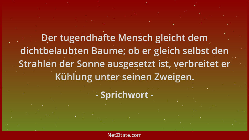 Sprichwort - Der tugendhafte Mensch gleicht dem dichtbelaubten Baume; ob er gleich selbst den Strahlen der Sonne ausgesetzt...