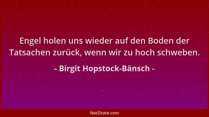 Birgit Hopstock-Bänsch - Engel holen uns wieder auf den Boden der Tatsachen zurück, wenn wir zu hoch schweben....