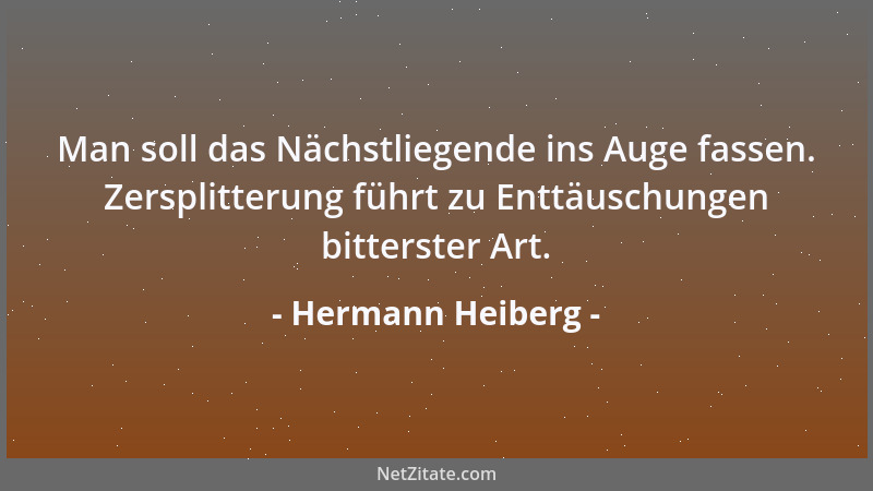 Hermann Heiberg - Man soll das Nächstliegende ins Auge fassen. Zersplitterung führt zu Enttäuschungen bitterster Art....