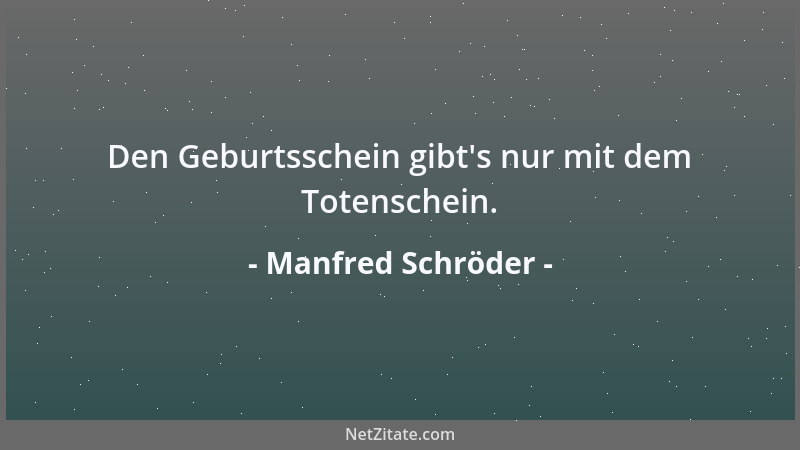 Manfred Schröder - Den Geburtsschein gibt 's nur mit dem Totenschein....