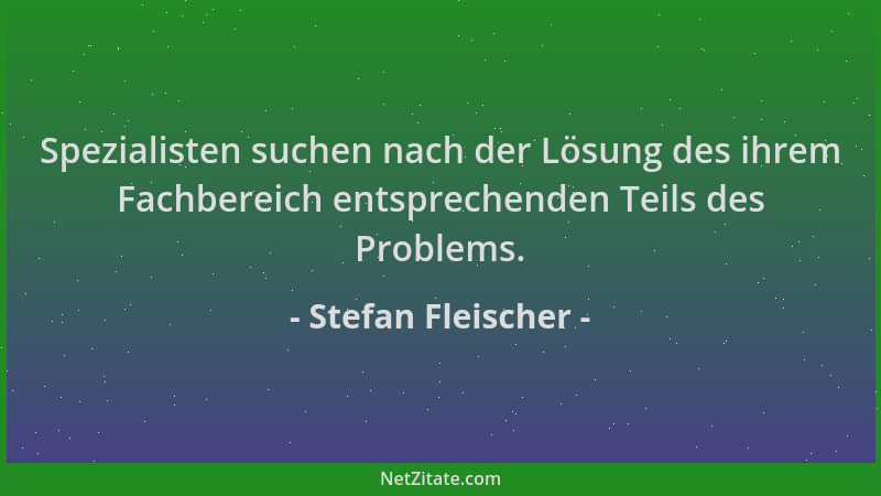 Stefan Fleischer - Spezialisten suchen nach der Lösung des ihrem Fachbereich entsprechenden Teils des Problems....