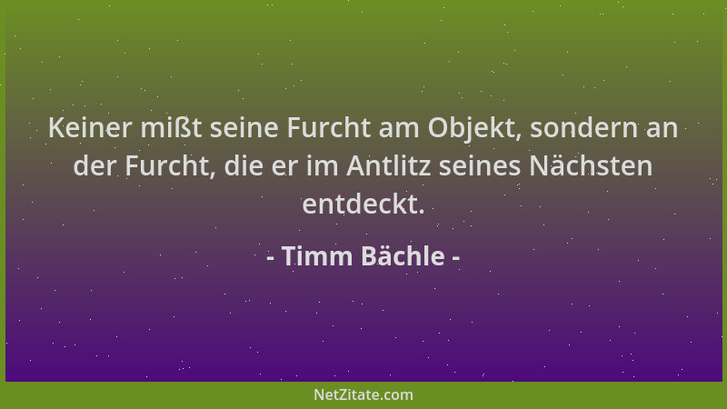 Timm Bächle - Keiner mißt seine Furcht am Objekt, sondern an der Furcht, die er im Antlitz seines Nächsten entdeckt....