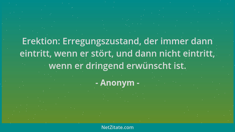 Anonym - Erektion: Erregungszustand, der immer dann eintritt, wenn er stört, und dann nicht eintritt, wenn er dringend erwü...
