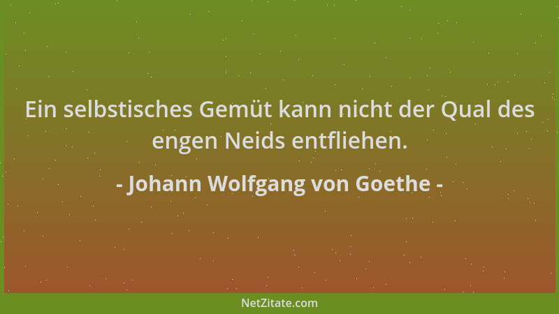 Johann Wolfgang von Goethe - Ein selbstisches Gemüt kann nicht der Qual des engen Neids entfliehen....