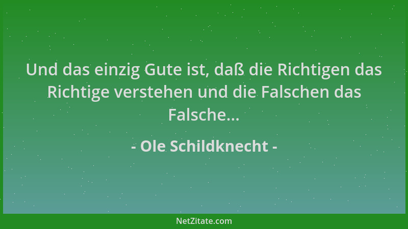Ole Schildknecht - Und das einzig Gute ist, daß die Richtigen das Richtige verstehen und die Falschen das Falsche......