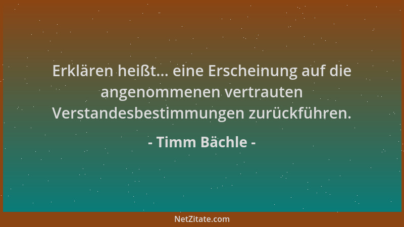 Timm Bächle - Erklären heißt... eine Erscheinung auf die angenommenen vertrauten Verstandesbestimmungen zurückführen....