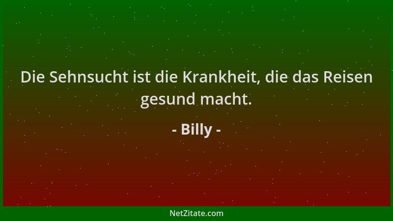 Billy - Die Sehnsucht ist die Krankheit, die das Reisen gesund macht....