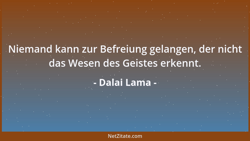 Dalai Lama - Niemand kann zur Befreiung gelangen, der nicht das Wesen des Geistes erkennt....