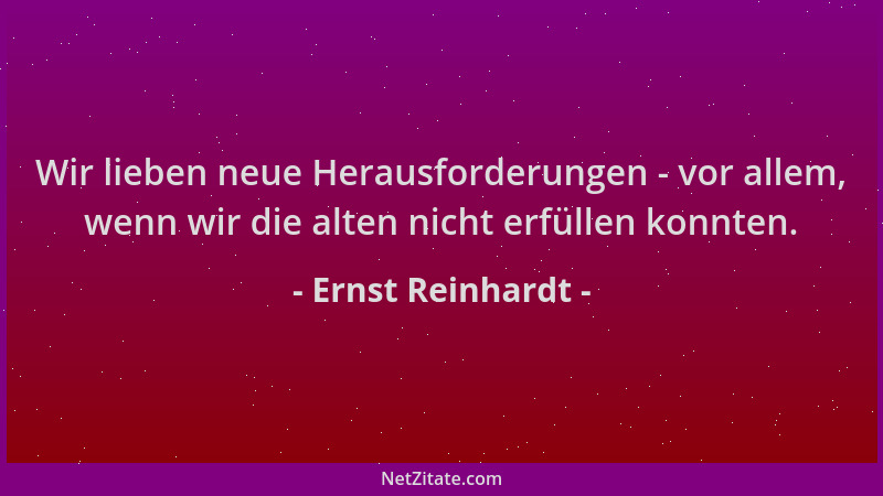 Ernst Reinhardt - Wir lieben neue Herausforderungen - vor allem, wenn wir die alten nicht erfüllen konnten....