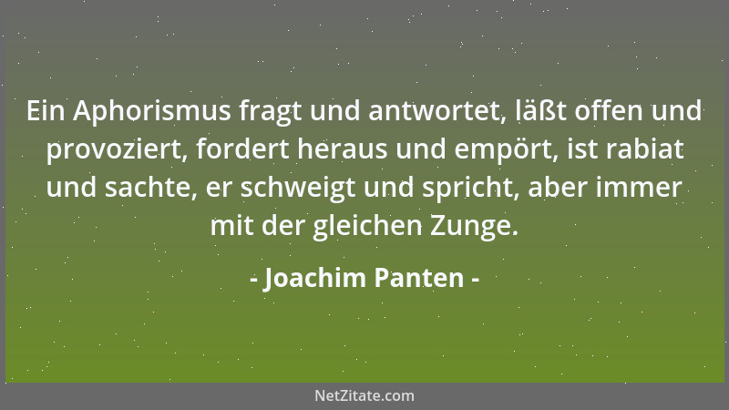 Joachim Panten - Ein Aphorismus fragt und antwortet, läßt offen und provoziert, fordert heraus und empört, ist rabiat und s...