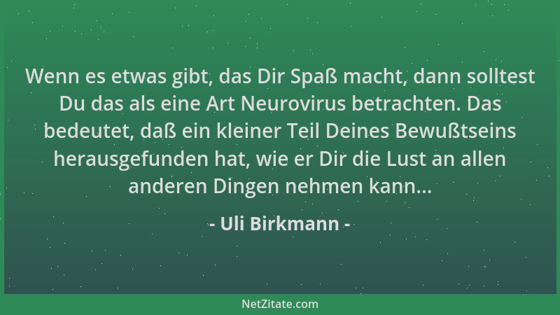 Uli Birkmann - Wenn es etwas gibt, das Dir Spaß macht, dann solltest Du das als eine Art Neurovirus betrachten. Das bedeute...