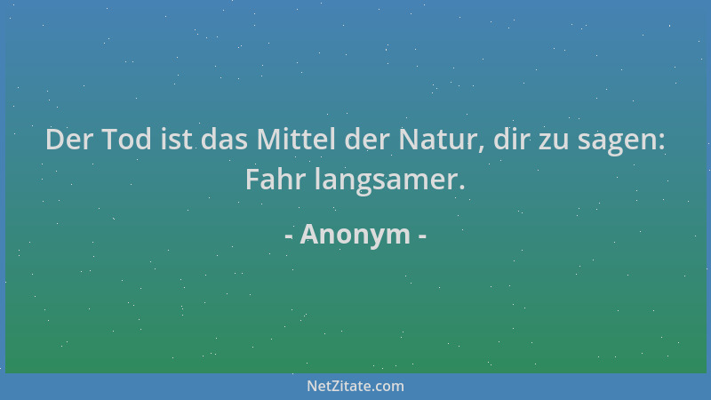 Anonym - Der Tod ist das Mittel der Natur, dir zu sagen: Fahr langsamer....