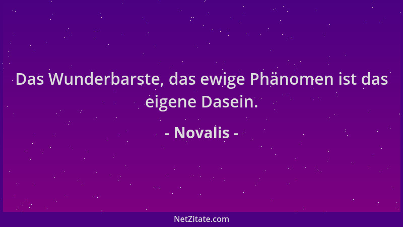 Novalis - Das Wunderbarste, das ewige Phänomen ist das eigene Dasein....
