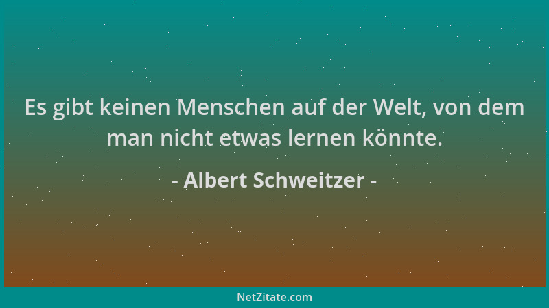 Albert Schweitzer - Es gibt keinen Menschen auf der Welt, von dem man nicht etwas lernen könnte....