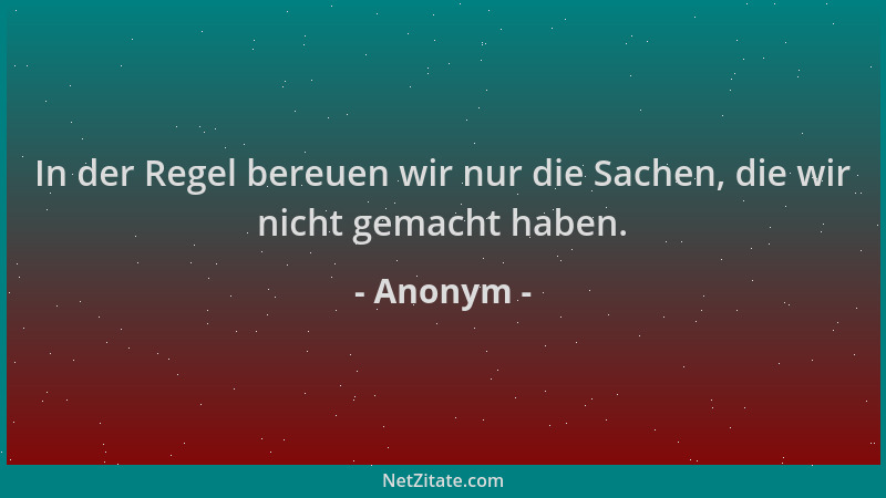 Anonym - In der Regel bereuen wir nur die Sachen, die wir nicht gemacht haben....